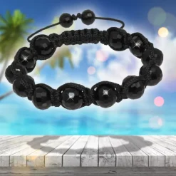 SilberDream Shamballa Armband Glas schwarz 14 geschliffene Kugeln SDA914
