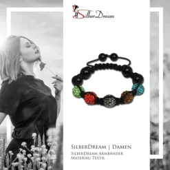 SilberDream Shamballa Armband Zirkonia bunt 5 Glitzer Kugeln SDA925