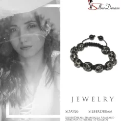 SilberDream Shamballa Armband Zirkonia schwarz 10 Kugeln SDA926