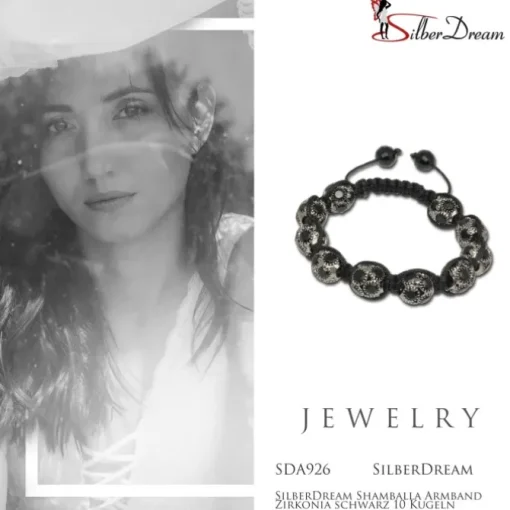SilberDream Shamballa Armband Zirkonia schwarz 10 Kugeln SDA926