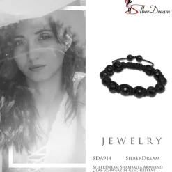 SilberDream Shamballa Armband Glas schwarz 14 geschliffene Kugeln SDA914