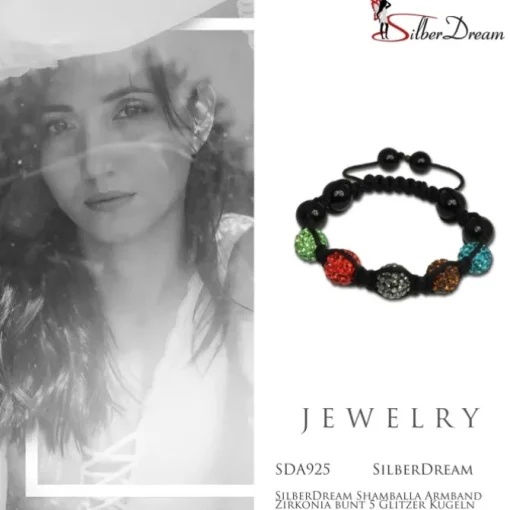 SilberDream Shamballa Armband Zirkonia bunt 5 Glitzer Kugeln SDA925