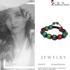SilberDream Shamballa Armband Holz bunt 14 Kugeln SDA915