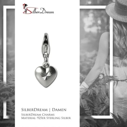 SilberDream Silber Charm 925 Herz matt Armband Anhänger FC504