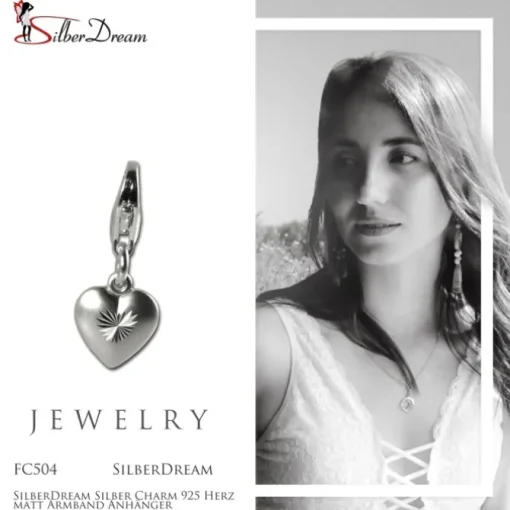 SilberDream Silber Charm 925 Herz matt Armband Anhänger FC504