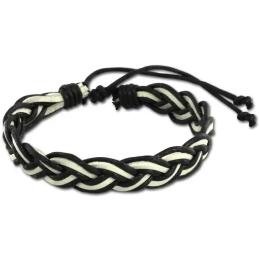 SilberDream Unisex Lederarmband schwarz/weiß Knotenverschluß Armband LAP533S