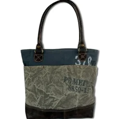 Sunsa Shopper Canvas Leder grau blau OTA501F