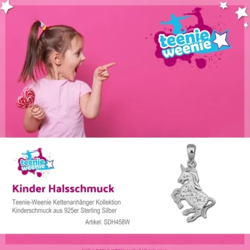 Teenie-Weenie Kettenanhänger Einhorn Zirkonia weiß Kinder 925er Silber SDH458W