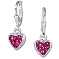 Teenie-Weenie Kinder Ohrhänger Herzchen Zirkonia pink 925er Ohrring SDO016P