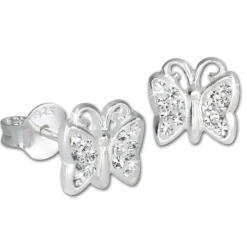 Teenie-Weenie Kinder Ohrringe Schmetterling Zirkonia weiß 925er SDO094W