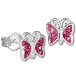 Teenie-Weenie Kinder Ohrringe Schmetterling Zirkonia rosa 925er SDO094A