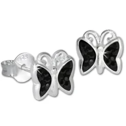 Teenie-Weenie Kinder Ohrringe Schmetterling Zirkonia schwarz 925er SDO094S