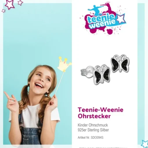Teenie-Weenie Kinder Ohrringe Schmetterling Zirkonia schwarz 925er SDO094S