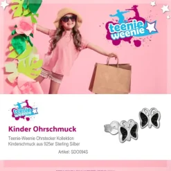 Teenie-Weenie Kinder Ohrringe Schmetterling Zirkonia schwarz 925er SDO094S