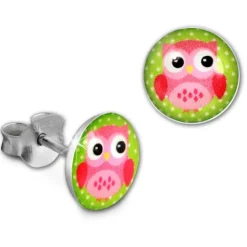 Teenie-Weenie Ohrstecker Logo Print Eule rosa Kinder Ohrring 925 Silber SDO85135