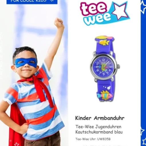 Tee-Wee Kinderuhr blau Meereswelt 3D Kautschukband Kinder Uhren UW835B