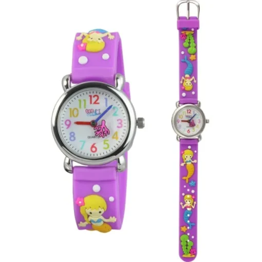Tee-Wee Kinderuhr lila Meerjungfrau 3D Kautschukband Kinder Uhren UW647V