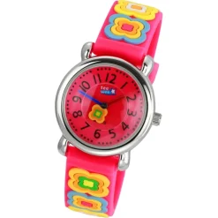 Tee-Wee Kinderuhr pink Blumen 3D Kautschukband Kinder Uhren UW365P