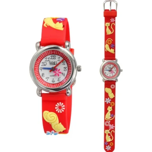 Tee-Wee Kinderuhr rot Katzen 3D Kautschukband Kinder Uhren UW243R