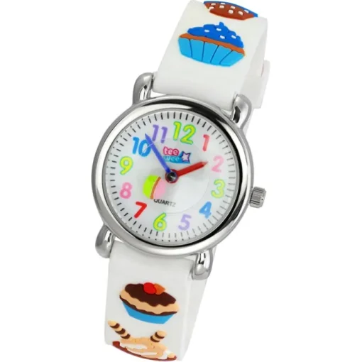 Tee-Wee Kinderuhr weiß Cupcakes 3D Kautschukband Kinder Uhren UW433W
