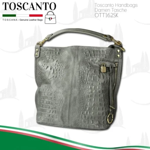 Toscanto Damen Beuteltasche Shopper Leder Tasche grau OTT162SK