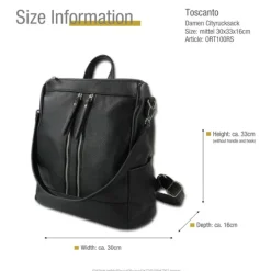Toscanto Damen Cityrucksack Leder Rucksack schwarz ORT100RS