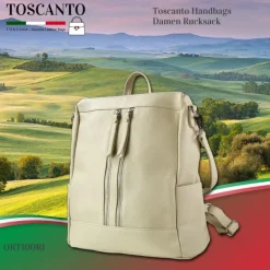 Toscanto Damen Cityrucksack Leder Rucksack beige ORT100RI