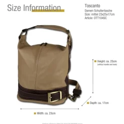 Toscanto Damen Cityrucksack Leder Tasche braun taupe OTT104SC