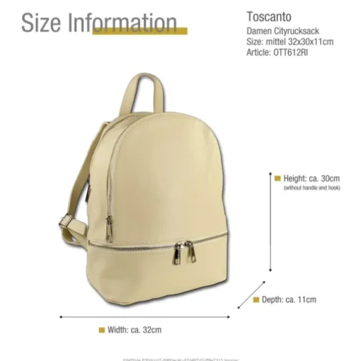 Toscanto Damen Cityrucksack Leder Tasche beige OTT612RI