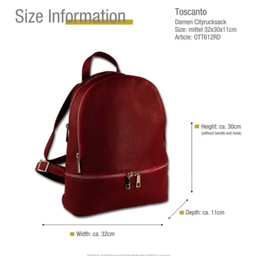Toscanto Damen Cityrucksack Leder Tasche dunkelrot OTT612RD