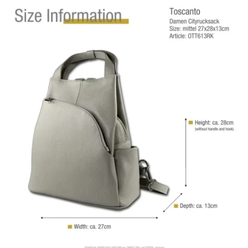 Toscanto Damen Cityrucksack Leder Tasche hellgrau OTT613RK