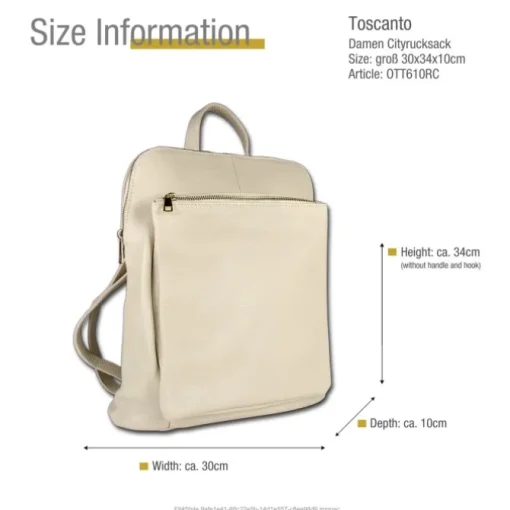 Toscanto Damen Cityrucksack Leder Tasche beige OTT610RC