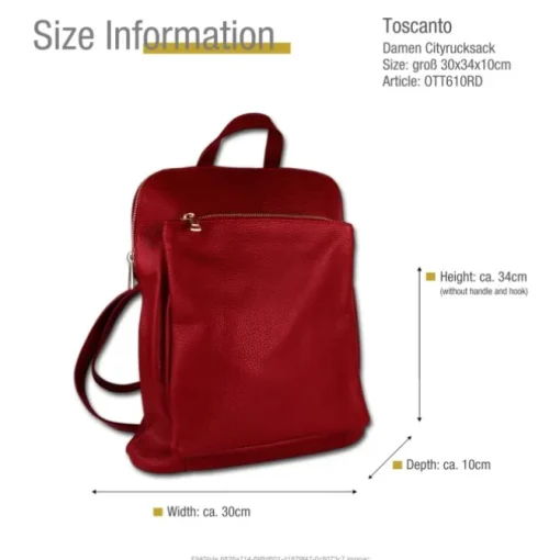 Toscanto Damen Cityrucksack Leder Tasche dunkelrot OTT610RD