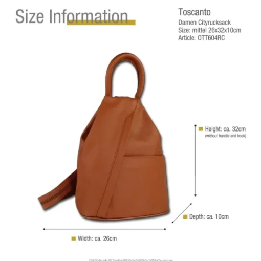 Toscanto Damen Cityrucksack Leder Rucksack braun tan OTT604RC