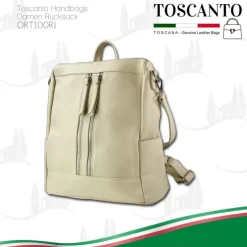 Toscanto Damen Cityrucksack Leder Rucksack beige ORT100RI
