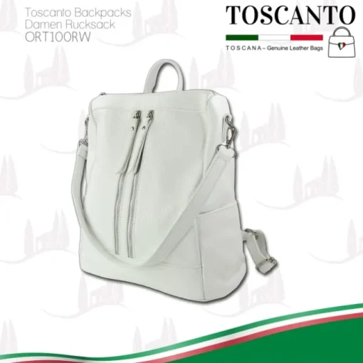Toscanto Damen Cityrucksack Leder Rucksack weiß ORT100RW