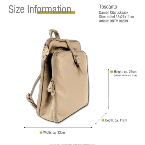 Toscanto Damen Cityrucksack Leder Rucksack taupe beige ORTM102RN