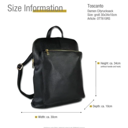 Toscanto Damen Cityrucksack Leder Tasche schwarz OTT610RS