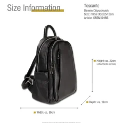 Toscanto Damen Cityrucksack Leder Rucksack schwarz ORTM101RS