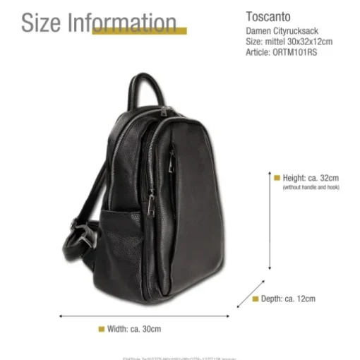 Toscanto Damen Cityrucksack Leder Rucksack schwarz ORTM101RS