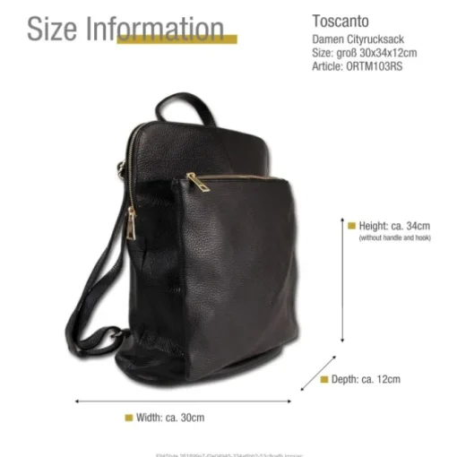 Toscanto Damen Cityrucksack Leder Rucksack schwarz ORTM103RS