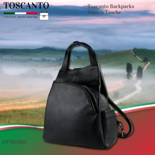 Toscanto Damen Cityrucksack Leder Tasche schwarz OTT613RS