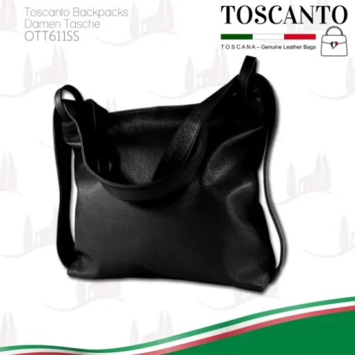 Toscanto Damen Cityrucksack Leder Tasche schwarz OTT611SS