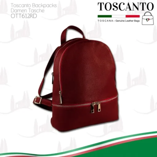 Toscanto Damen Cityrucksack Leder Tasche dunkelrot OTT612RD