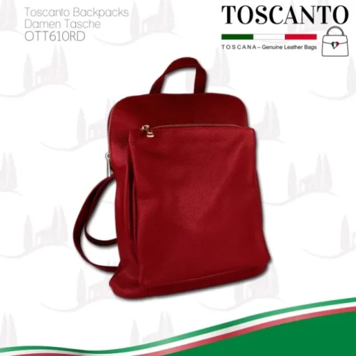 Toscanto Damen Cityrucksack Leder Tasche dunkelrot OTT610RD