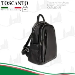 Toscanto Damen Cityrucksack Leder Rucksack schwarz ORTM101RS