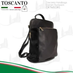 Toscanto Damen Cityrucksack Leder Rucksack schwarz ORTM103RS
