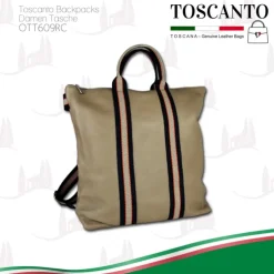 Toscanto Damen Cityrucksack Leder Canvas Tasche taupe blau beige OTT609RC