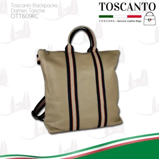 Toscanto Damen Cityrucksack Leder Canvas Tasche taupe blau beige OTT609RC