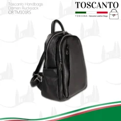 Toscanto Damen Cityrucksack Leder Rucksack schwarz ORTM101RS